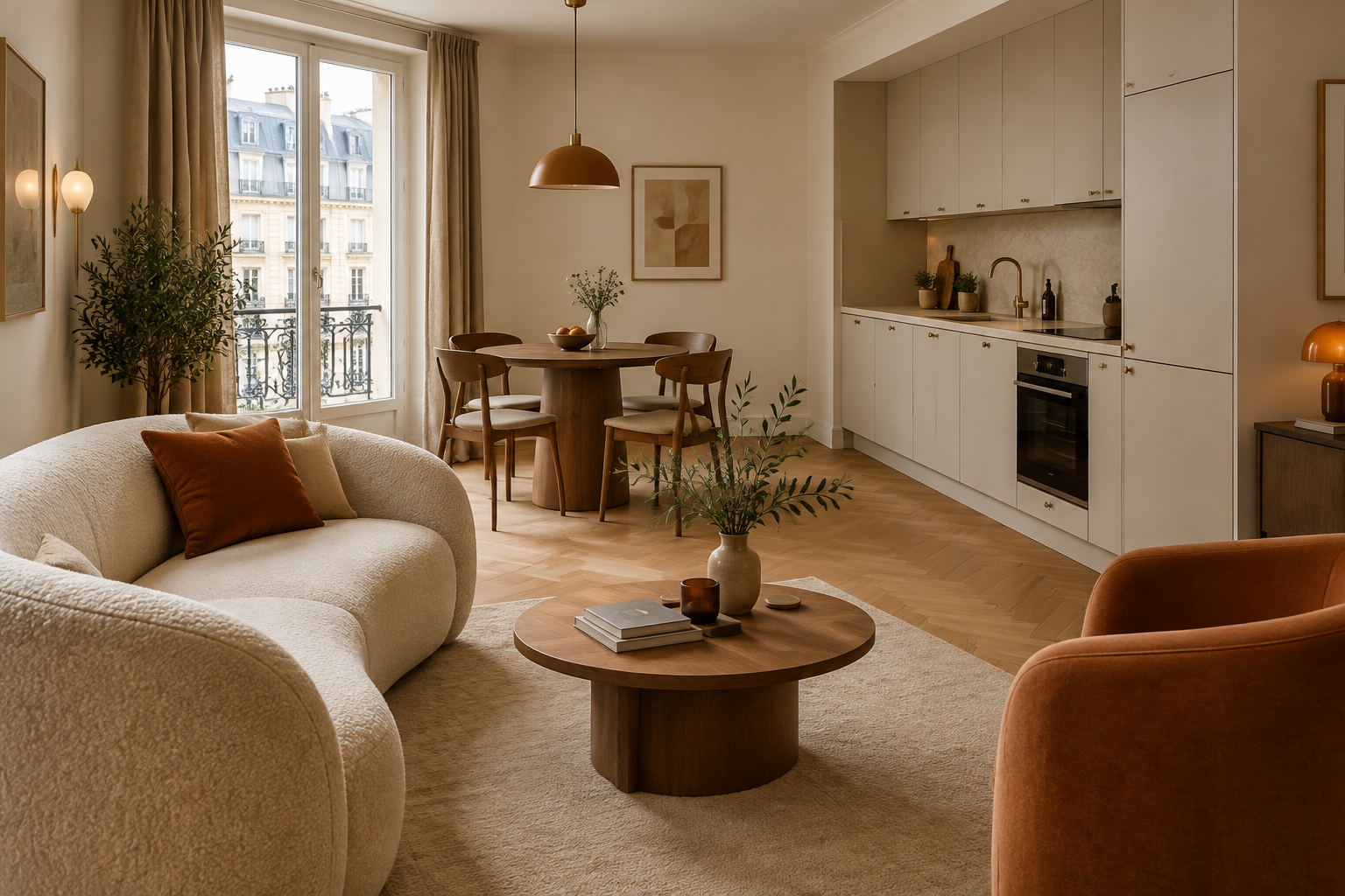 Serviced apartment living space in Paris