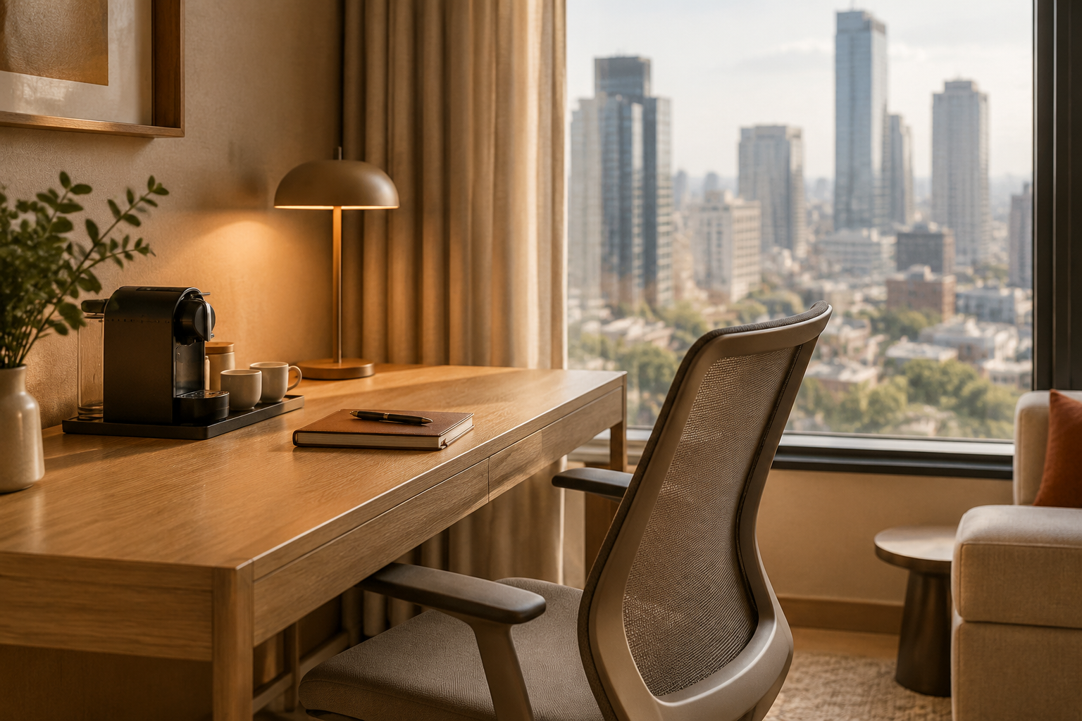 Business traveller serviced apartment desk nook